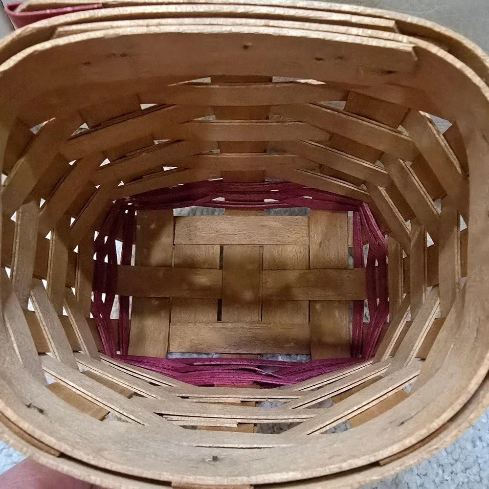 Workshops of Gerald‎ E Henn Handwoven Wood Basket Red Trim Small Accent Vintage